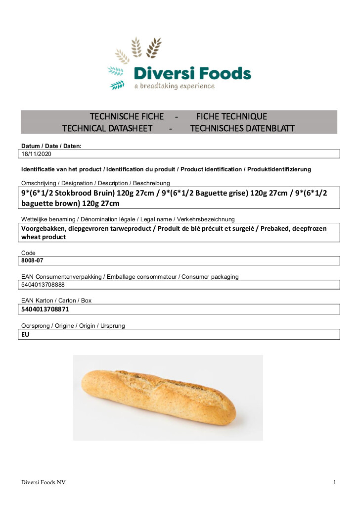 Half donker stokbrood - 27 cm - 120g