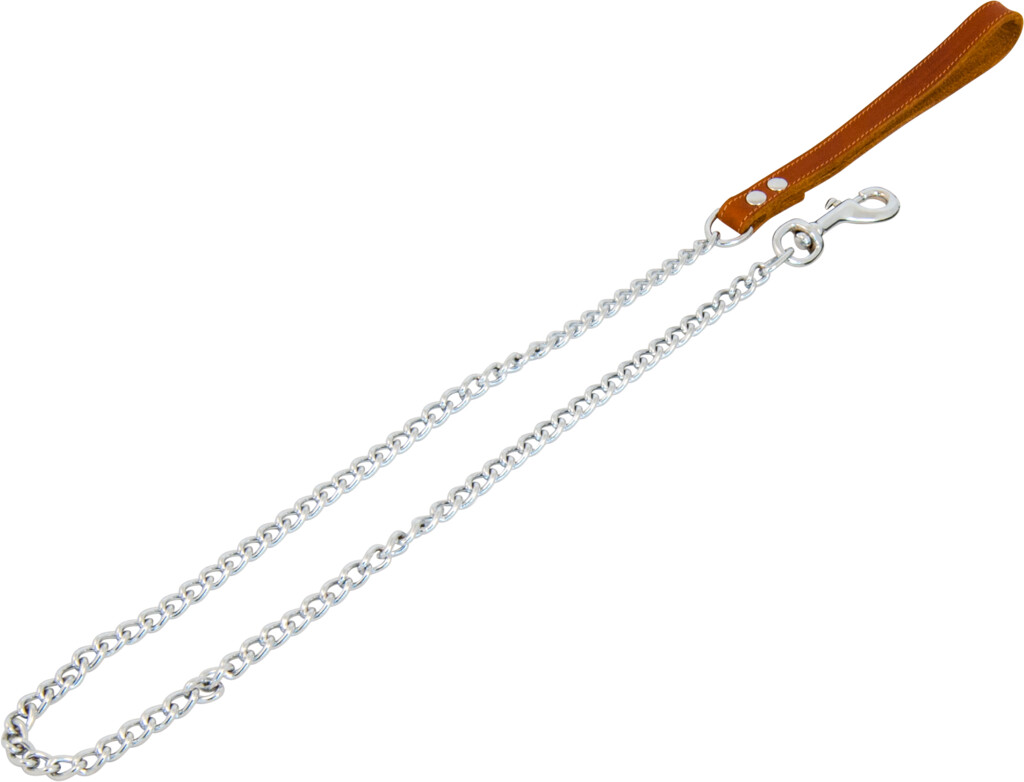 Laisse Chaine Cuir Gras Cognac 110x2 cm