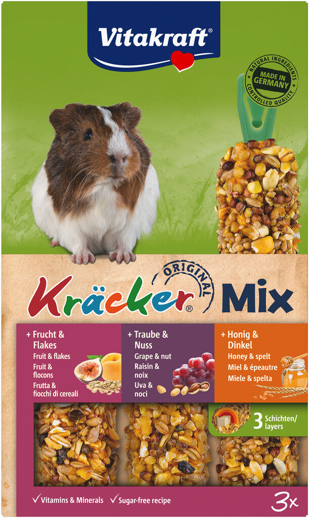 Kräcker cavias Trio Mix honing/spelt-fruit/flakes-druif/noot