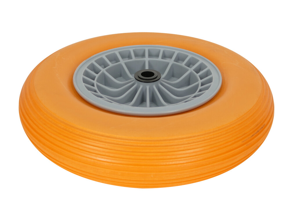 Kruiwagenwiel oranje vol
