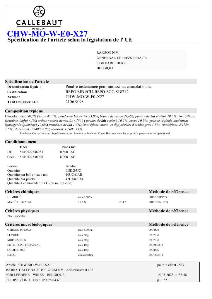 Witte chocolademousse 800g