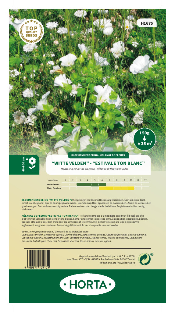 Mengeling eenjarige bloemen "Witte velden" 35m²