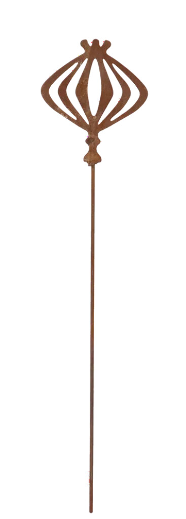 Piquet de jardin rouillé capsule de graines de pavot