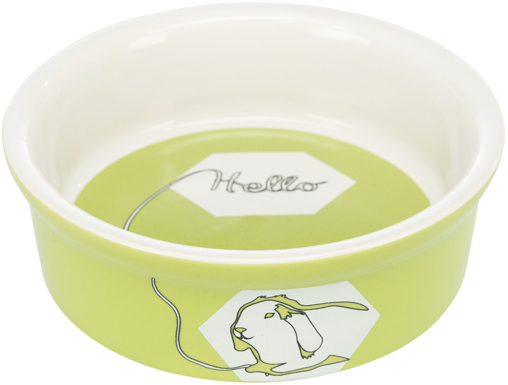 Voer/waterbak, stripkonijn Hello, keramiek