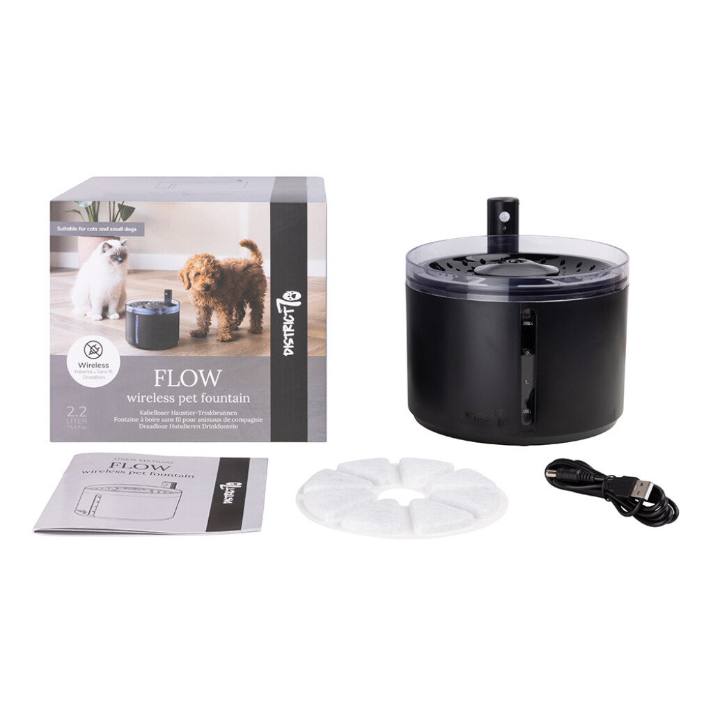 FLOW - Draadloze drinkfontein - Zwart - Superstil - Met bewegingssensor - 2,2 liter inhoud FLOW - Draadloze drinkfontein - Zwart - Superstil - Met bewegingssensor - 2,2 liter inhoud