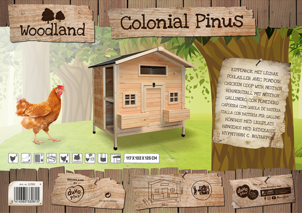 Poulailler Colonial Pinus 117x102,5x125cm