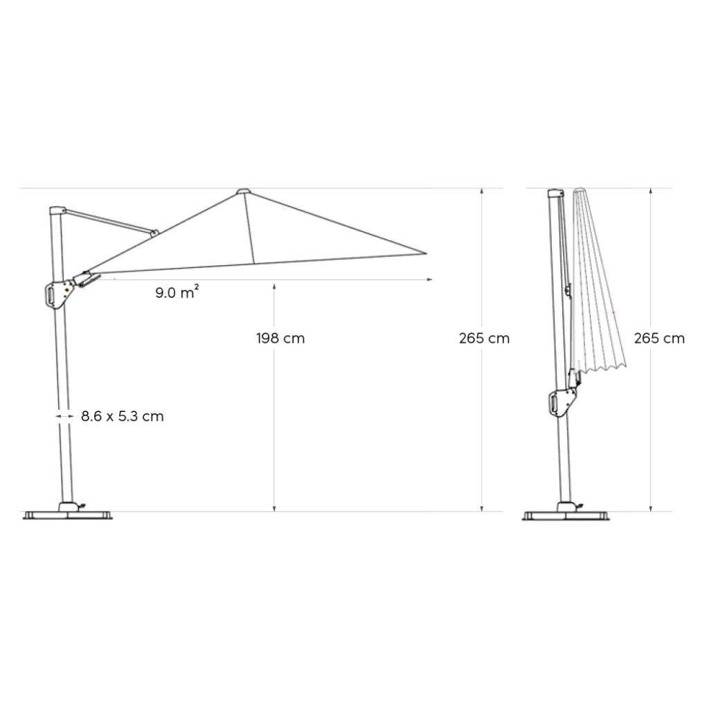 Zweefparasol Challenger T² Premium 3x3 - Frame Antraciet/Doek Havana