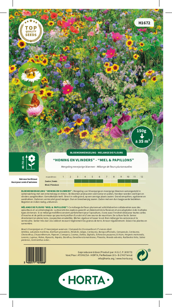 Mengeling meerjarige honingrijke bloemen "Honing & Vlinders" 35m²