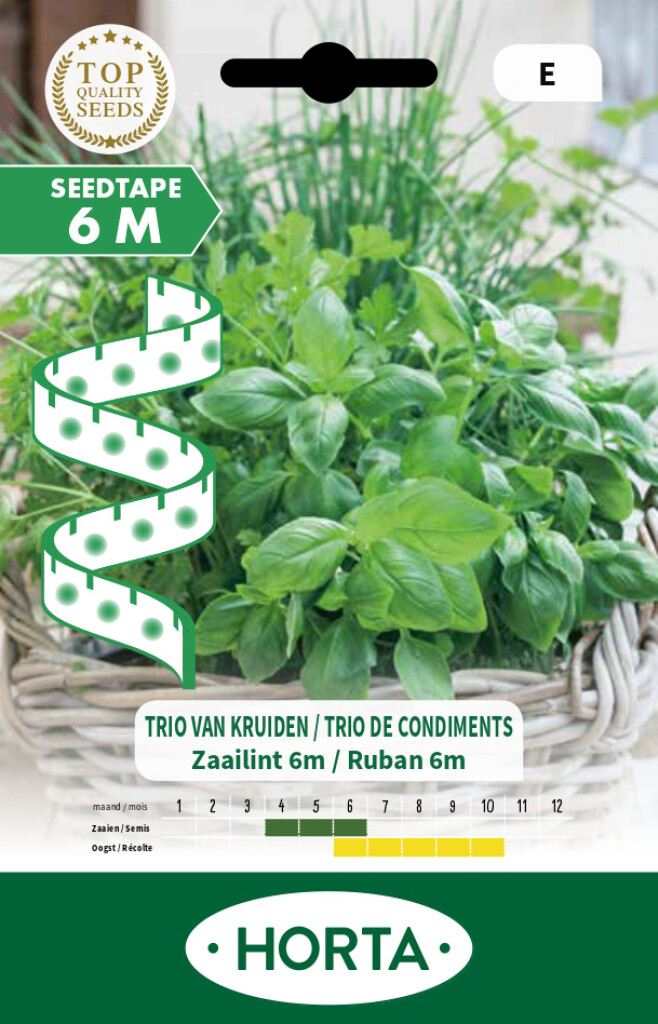 Kruiden zaailint 6m trio (Basilicum, bieslook en peterselie Mooskrause).